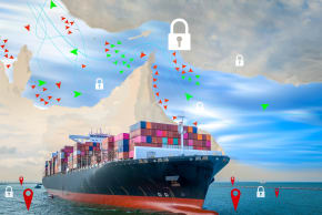 An illustrative image of a cargo ship by the Strait of Hormuz.