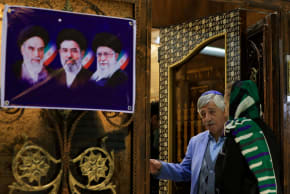 Iranian Jews attend a mourning ceremony for Iran's late Supreme Leader Ayatollah Ali Khamenei at Yousef Abad Synagogue in Tehran, Iran, April 16, 2026.
