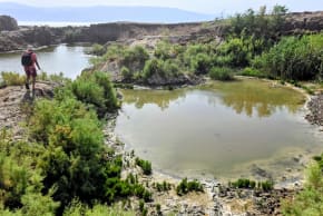 Swimming in the sinkholes. Part of an immersive sunrise excursion, a mineral dip in the freshwater sinkholes offers a restorative and wild experience on the rugged northern shores.