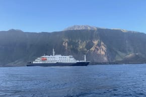 The MV Hondius, operated by Oceanwide Expeditions, near Tristan da Cunha, May 4, 2026.