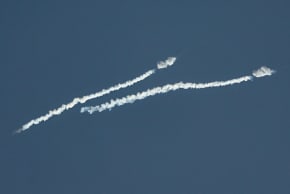 Smoke from a reported rocket interception is seen in the sky over Abu Dhabi on February 28, 2026.