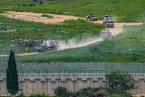 Israeli soldiers seen inside southern Lebanon as seen from the Israeli side of the border, May 2, 2026.