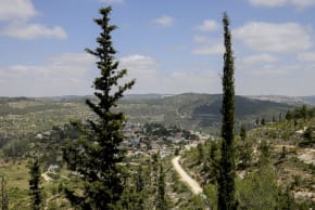 A view shows a town nestled in a valley seen near Jerusalem in April in 2026.