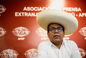 Left-wing presidential candidate Roberto Sanchez, who is expected to face right-wing presidential candidate Keiko Fujimori in a runoff in June, addresses the media in Lima, Peru, April 30, 2026.