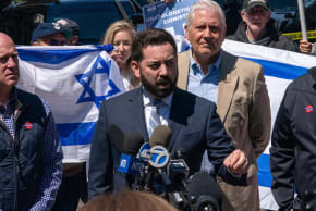 Rep. Mike Lawler, a New York Republican, speaks during a press conference outside Columbia University on April 22, 2024 in New York City.