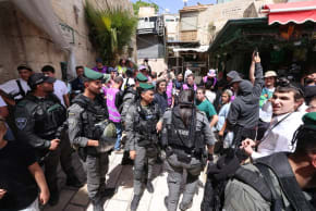 Border Police break up scuffles between activists ahead of the annual Jerusalem Day flag march in the capital, May 14, 2026