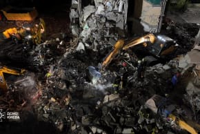 Illustrative: Firefighters work at the site of an apartment building damaged during yesterday's Russian missile and drone strike, amid Russia's attack on Ukraine, in Kyiv, Ukraine in this handout picture released May 15, 2026.