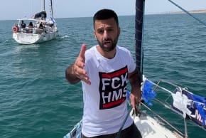 Arab-Israeli activist Yoseph Haddad on board one of the vessels of the Israeli 'Hasbara' flotilla. May 17, 2026.