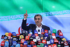 MAHMOUD AHMADINEJAD former president of Iran, speaks at a press conference after registering as a candidate for the presidential election at the Interior Ministry, in Tehran, Iran June 2, 2024.