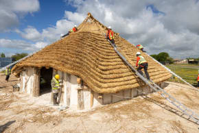 Kusuma Neolithic Hall, replica of prehistoric building, constructed near Stonehenge, May 26, 2026.