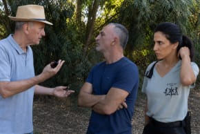 AVI NESHER (left) directs Shalom Michaelshvili and Magi Azarzar in Our Loves.