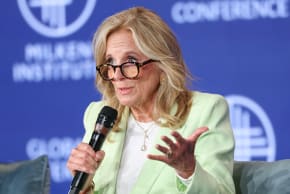 Former US First Lady Dr. Jill Biden speaks during the 29th annual Milken Institute Global Conference at the Beverly Hilton in Beverly Hills, California on May 5, 2026.