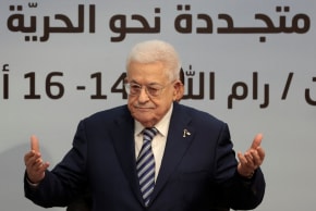PALESTINIAN AUTHORITY President Mahmoud Abbas gestures during the 8th General Conference of Fatah in Ramallah in May 2026.