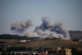 SMOKE BILLOWS from southern Lebanon, following Israeli strikes, as seen from Nabatieh, Lebanon, June 4, 2026.