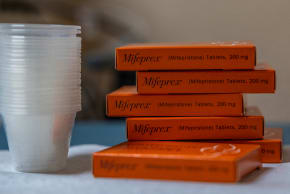 Boxes of mifepristone, the first pill given in a medical abortion, are prepared for patients at Women's Reproductive Clinic of New Mexico in Santa Teresa, US.