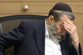 Degel Hatorah leader MK Moshe Gafni at Knesset House Committee debating Basic Law: Torah Study, Sunday June 28, 2026.