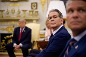 Treasury Secretary Scott Bessent (2nd-R) and Secretary of War Pete Hegseth (R) attend a meeting with U.S. President Donald Trump (L) and Prime Minister of Iraq Ali al-Zaidi in the Oval Office of the White House on July 14, 2026 in Washington, DC.