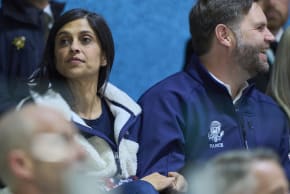 US Vice President JD Vance with his wife Usha Vance visit the preliminary women ice hockey group A match of Milano Cortina 2026 Winter Olympics between USA vs Czech Republic at Milano Rho Ice Hockey Arena on February 5, 2026 in Milan, Italy. 