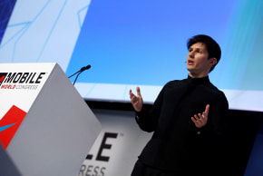 Founder and CEO of Telegram Pavel Durov delivers a keynote speech during the Mobile World Congress in Barcelona, Spain February 23, 2016.