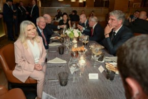 Sara Netanyahu sits across from Lebanese banker Antoun Sehnaoui at a memorial dinner for late US Senator Lindsey Graham (R-SC) in Washington, DC, US, July 27, 2026. 
