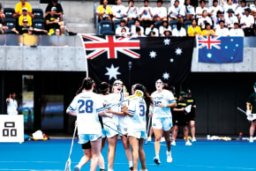 ISRAEL WOMEN'S lacrosse team celebrates after beating Australia to advance to the World Championship semifinals in Japan.