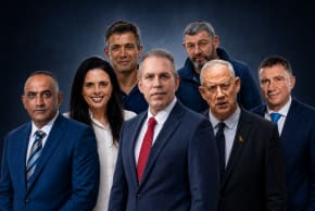 Photo illustration | Potential center-right political players Dedi Simchi, Ayelet Shaked, Yoaz Hendel, Gilad Erdan, Ofer Winter, Benny Gantz and Yuli Edelstein.