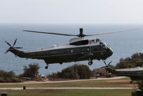 Marine One carrying US President Donald Trump arrives at the Trump National Golf Club Los Angeles in Rancho Palos Verdes, California, US, August 4, 2026. 