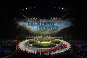 A GENERAL view of Team Falkland Islands as they take part in the athletes’ parade during the opening ceremony ahead of the Glasgow 2026 Commonwealth Games at The Hydro in Scotland, in July 2026.
