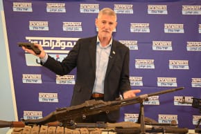 Yair Golan highlights weapons seized during raids on Arab organized crime gangs, August 10, 2026.