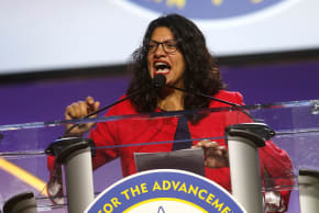 US Congresswoman Rashida Tlaib delivers remarks at the opening plenary session of the National Association of the Advancement for Colored People's annual convention in Detroit, Michigan, US. July 22, 2019.