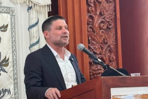 Finance Minister Bezalel Smotrich at the Sderot Yeshiva, August 16, 2026.
