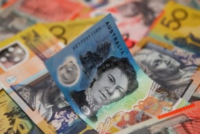 Australian dollars are seen in an illustration photo February 8, 2018. (photo credit: REUTERS/DANIEL MUNOZ)