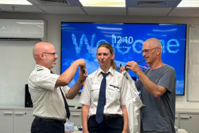 From right to left: Tal Madutzky, Arkia Captain; Adar Madutzky, Arkia Captain; and Noam Adar, Arkia Fleet Manager.