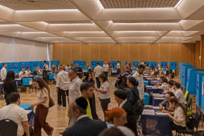 Members of the Likud party gather at a polling station for the primary elections of their party ahead of the country’s national elections, in Jerusalem on August 17, 2026.