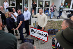 Top candidate of the far-right Alternative for Germany (AfD), Ulrich Siegmund, stands at the polling station after voting in the Saxony-Anhalt state election, in Tangermuende, Germany, September 6, 2026.