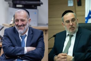 Shas leader MK Arye Deri (L) and United Torah Judaism leader MK Ya’akov Asher.
