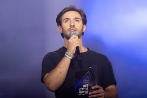 Former Gaza hostage Omer Shem Tov at the Civilian October 7 memorial ceremony at Hayarkon Park in Tel Aviv, marking two years since the October 7 massacre, October 7, 2025. 