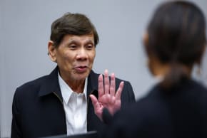 Former Philippines president Rodrigo Duterte appears before the International Criminal Court, as the court hears arguments regarding Duterte's health and ability to stand trial, while he faces murder charges related to his war on drugs, in The Hague, Netherlands, September 16 2026.