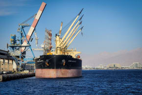 Ships by the Eilat port, Red Sea, on January 03, 2024.