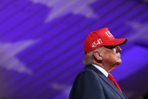 US President Donald Trump looks on during a campaign rally with North Carolina Republican Senate candidate and former RNC Chairman Michael Whatley at Gastonia Municipal Airport on September 16, 2026 in Gastonia, North Carolina.