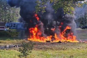 Scene of Texas National Guard F-16 military jet crash in Michigan, September 18, 2026.