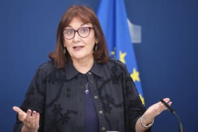 EU Commissioner for Mediterranean Dubravka Suica talks to media in the Berlaymont, the EU Commission headquarter on June 9, 2026 in Brussels, Belgium.