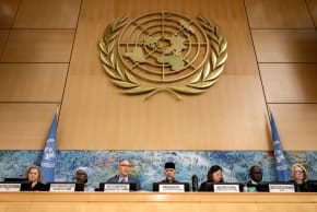 UN High commissioner for Human Rights Volker Turk (3rd L) delivers his speech during the 63rd session of United Nations (UN) Human Rights Council, in Geneva, on September 7, 2026.