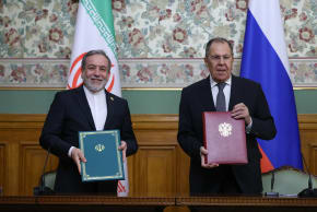 Russian Foreign Minister Sergei Lavrov and his Iranian counterpart Abbas Araghchi attend a signing ceremony following their talks in Moscow on December 17, 2025. (Illustartive)