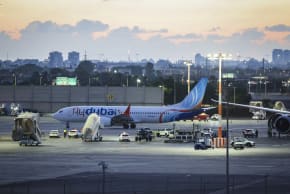 A flydubai plane carrying passengers from flight FZ1073 arrives at Ben Gurion International Airport near Tel Aviv, after a suspected terror attack aboard their original flight from Dubai to Israel forced an emergency landing in Saudi Arabia, September 30, 2026.