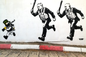 Netanyahu, Eisenkot and Bart Simpson Mural in Tel Aviv by artist aleXsandro Palombo.