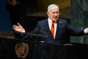 Prime Minister Benjamin Netanyahu speaks during the 81st session of the United Nations General Assembly at U.N. Headquarters in New York City, Sept. 24, 2026.