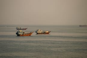 Vessels at the Strait of Hormuz, as seen from Musandam, Oman, October 12, 2026. 