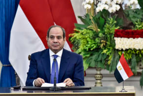Egypt's President Abdel Fattah Al-Sisi attends a joint press conference with Indonesia's President Prabowo Subianto at the Merdeka Palace in Jakarta on October 11, 2026. 