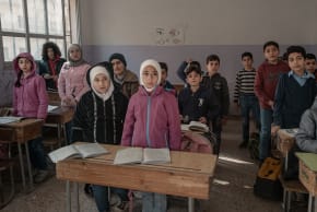 Schoolchildren attend class at the Zamalka mixed school on April 16, 2025 in the village of Jobar, on the outskirts of Damascus, Syria; Illustrative.